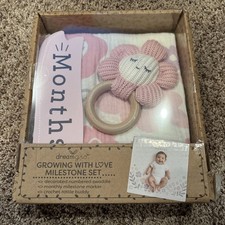 Baby Girl Milestone Numbered Swaddle Set With Monthly Marker And Crochet Rattle