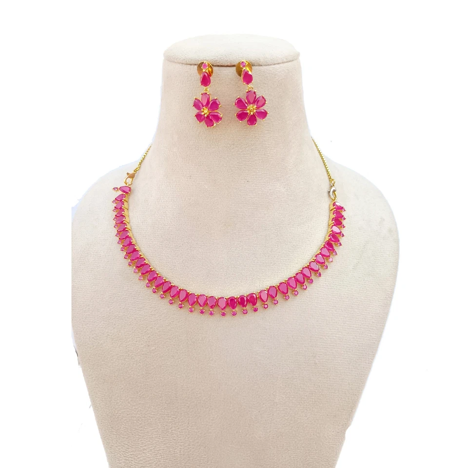 Juego de collar rubí nupcial indio chapado en oro 22K estilo Bollywood joyería regalos Foto 2 de 4