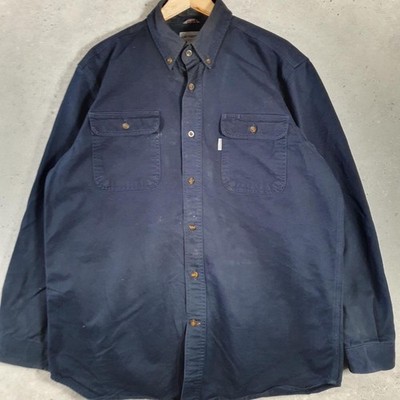 Vintage Carharrt Workwear Langarm Hemd mit Knöpfen Herren Large schwarz F31157