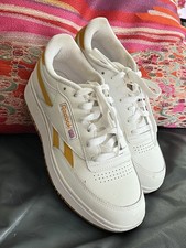 Reebok Classic Leather Court Sneakers Womens White Gold Gum Sole Retro Casual 8