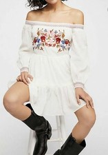 NWT Free People Embroidered Floral Sunbeams Off Shoulder Dress Small Ivory