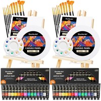Acrylfarben Set Kinder AnfäNger Malset Staffelei Leinwand Pinsel 58 Teilig