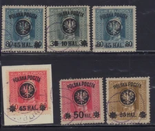 POLAND 1918 AUSTRIAN MILITARY SURCHARGES 32, 34b, 35, 36, 37, 38