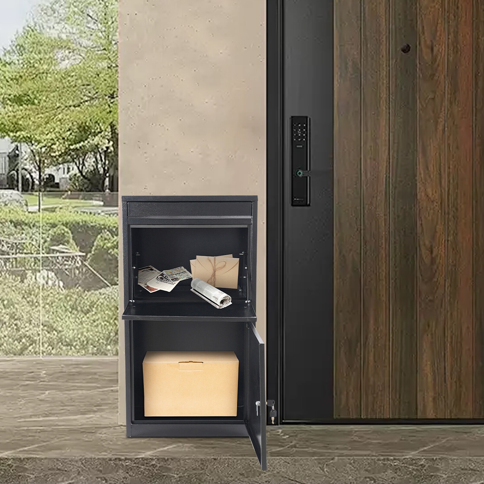 Wall-Mount Parcel Drop Box 48x38x90cm Black with Key Lock