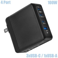 4 Port 100W GaN Charger 3xUSB-C 1xUSB-A Fast Wall Charger Power Adapter US Plug