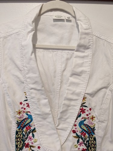 Cato White Denim Vest Womens 22/24W Embroidered Peacocks Flowers Boho Colorful - 第 3/16 張圖片