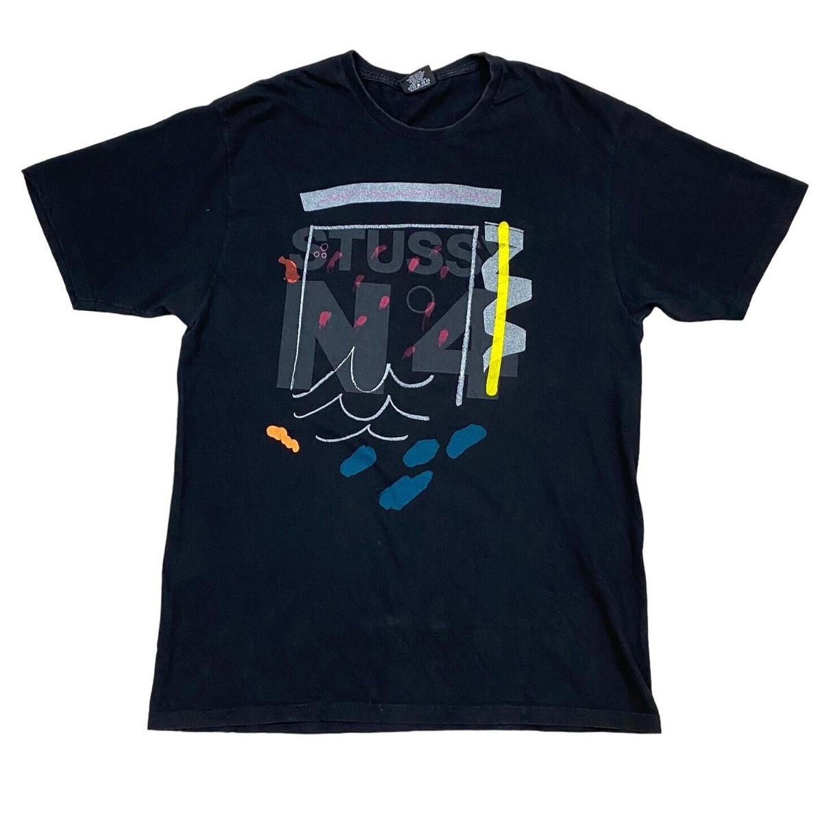 トップス 90s usa stussy big4 graphic l/s tee navy Stussy No 4 Doodle T Shirt Men's Large Streetwear | eBay