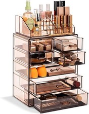 Sorbus Acrylic Cosmetic Makeup Case, 3 Large, 4 Small Drawers, Bronze Brown