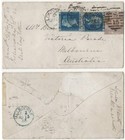 GB QV 1866 cover London to Melbourne, Australia 6d lilac + 2d Blue x 2