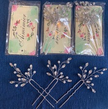 Set Of 9 Bridal-bridesmaid Diamanté Crystal & Pearl Sprays-silver Hair Pins