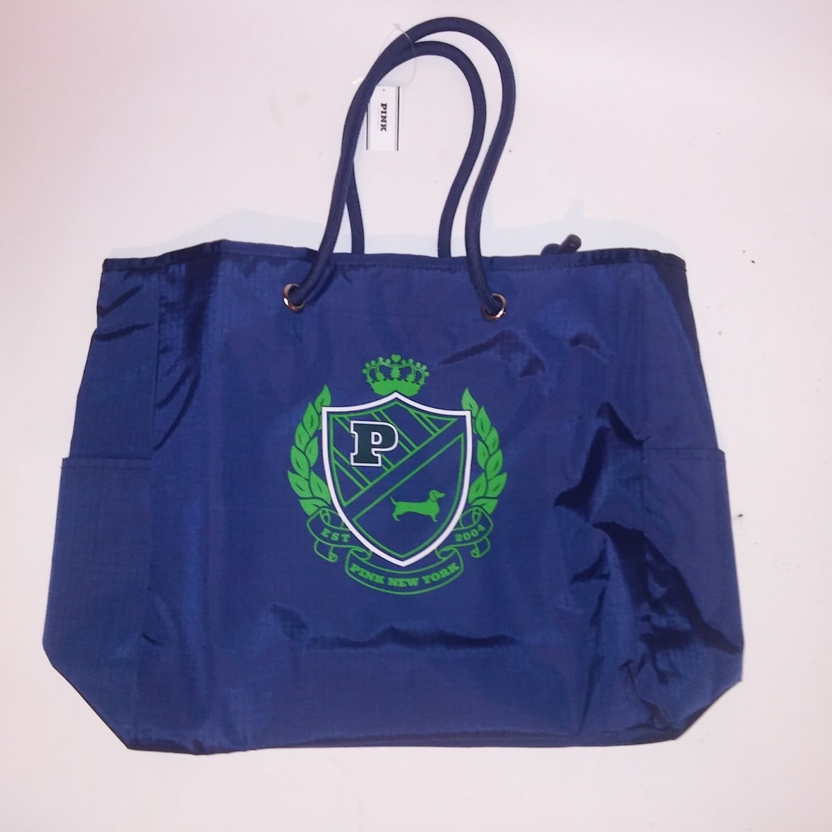 国内発送★VS PINK♥ロゴ入り♪ナイロントートバッグ Victoria Secret PINK Tote Bag Nylon Navy Blue Green Logo