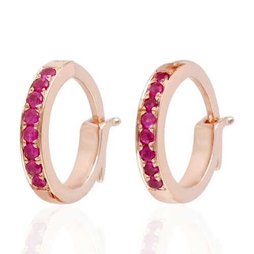Genuine Ruby Huggie Hoop Earrings 10k Rose Gold Dainty Jewelry Gift for Women - Picture 1 of 4
