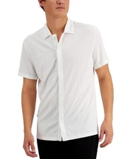 I.N.C. INTERNATIONAL CONCEPTS Men's Rib Knit Button-Up Short-Sleeve Shirt M