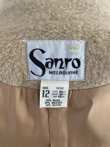 Vintage SANRO MELBOURNE Womens Jacket Coat Size 12 40% Wool 30% Mohair Beige - Picture 7 of 8