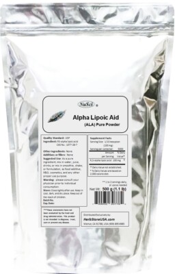 100% Pure ALA Alpha Lipoic Acid R,S- ALA Powder 500g (1.1lb) USP antioxidant  