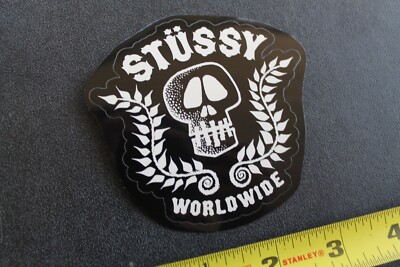 STUSSY Clothing Surfboards Worldwide Black White Skull Vintage