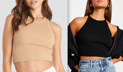 Zara - 2 Ribbed Crop Top Black & Beige Size L NEW - TikTok Y2K Chic RRP 50 