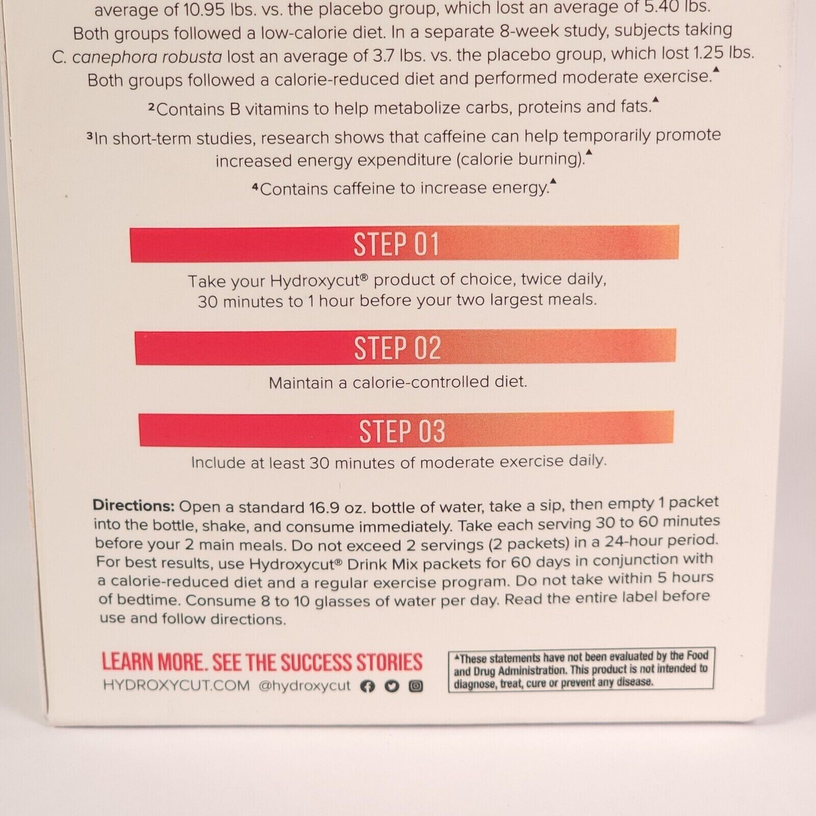 (4) HydroxyCut Weight Loss Drink Mix Lemonade 135mg Caffeine 21 Each