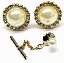 Set spille cravatta gemelli strass perle oro uomo abito smoking abbigliamento formale matrimonio