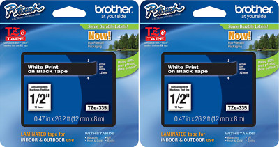 New Genuine Brother P-Touch TZe-335 2PK White on Black Tape Bag