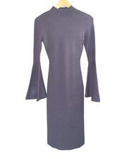 SEED Heritage Gray Ribbed Bell Long Sleeve Stretch Midi Sweater Dress Small
