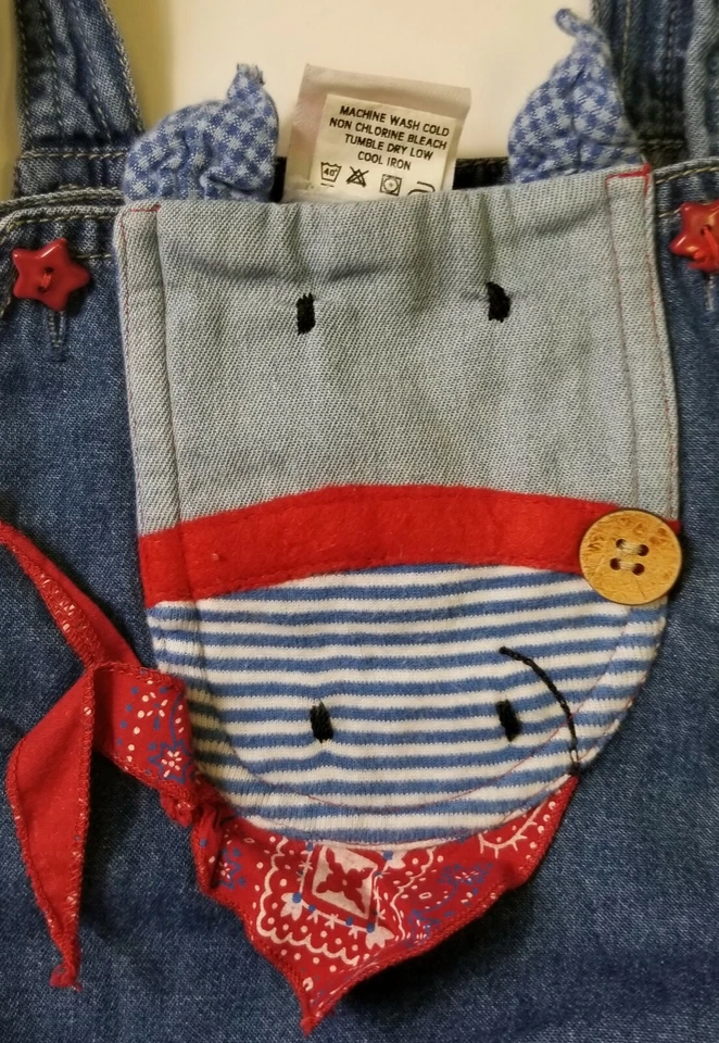 Sweet Potatoes Jumper Dress Girl size 6X Blue Denim Horse Appliquéd Overall - Image 4 of 4