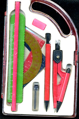 NEW Geometry Kit 2 Drafting Compass Protractor 2 Set Squares Ruler PeNCILS #536