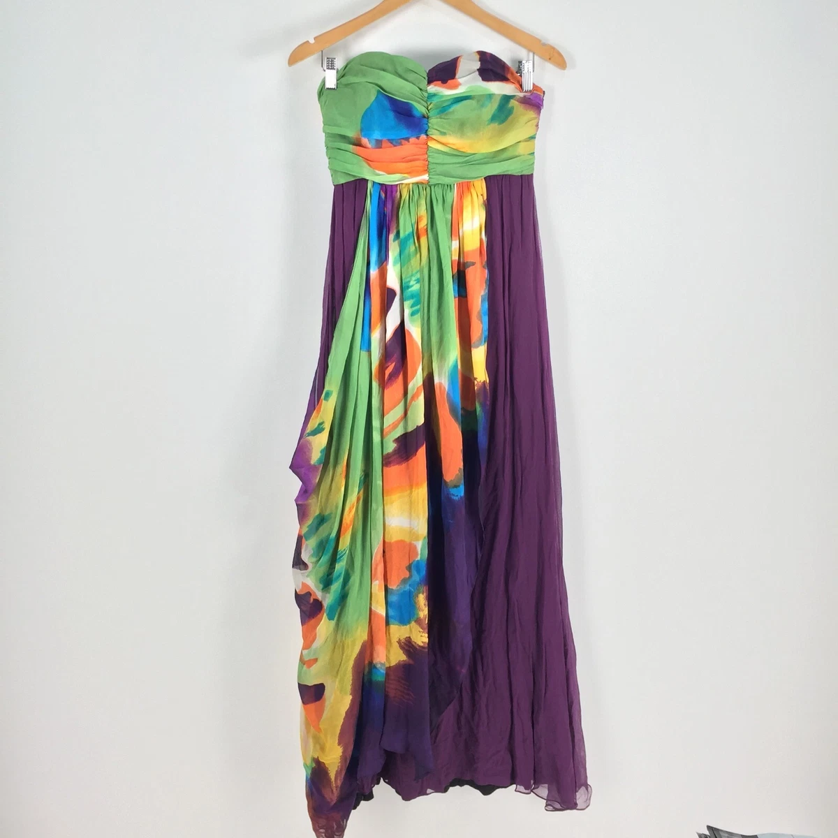 Charlie Brown womens maxi silk dress size 10 multicolour strapless zip  045038 | eBay