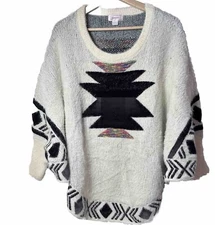 Kamana Sweater Womens Poncho Aztec Print Western Dolman Sleeve Fuzzy One Size