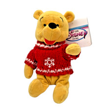 DISNEY Store Winnie the Pooh Christmas Snowflake Sweater Beanie Plush Bear