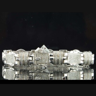 4 Ctw Brilliant Moissanite 14K White Gold Plated Pave Link Men's Bracelets 8''