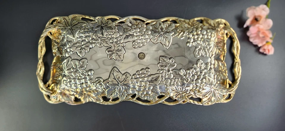 Vintage Godinger Silver Art Co.- 15.5" - Rectangle Tray - Grapes & Wine Design - Image 3 of 4