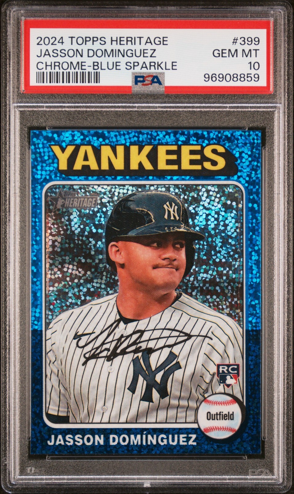 2024 Topps Heritage Chrome Blue Sparkle Jasson Dominguez #399 PSA 10 Yankees RC