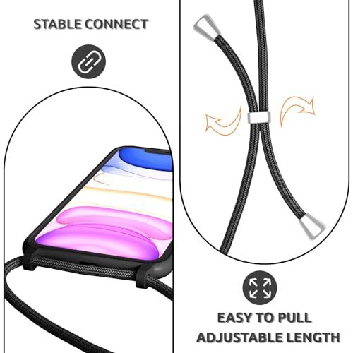 Crossbody Lanyard Phone case for Silicone Phone Samsung Galaxy A15 4G/5G Black - Picture 7 of 7
