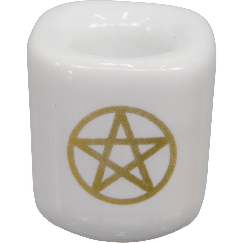 Ceramic Chime Candle Holder - White w/ Gold Pentacle Ceramic Chime Candle Holder - White w/ Gold Pentacle