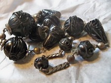 Antique Victorian whitby Jet Necklace genuine stone machine age Mourning Jewelry