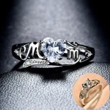 Heart Love Mom SilverWhite Sapphire  Mother's Day Ring Jewelry Gift Sz5-10