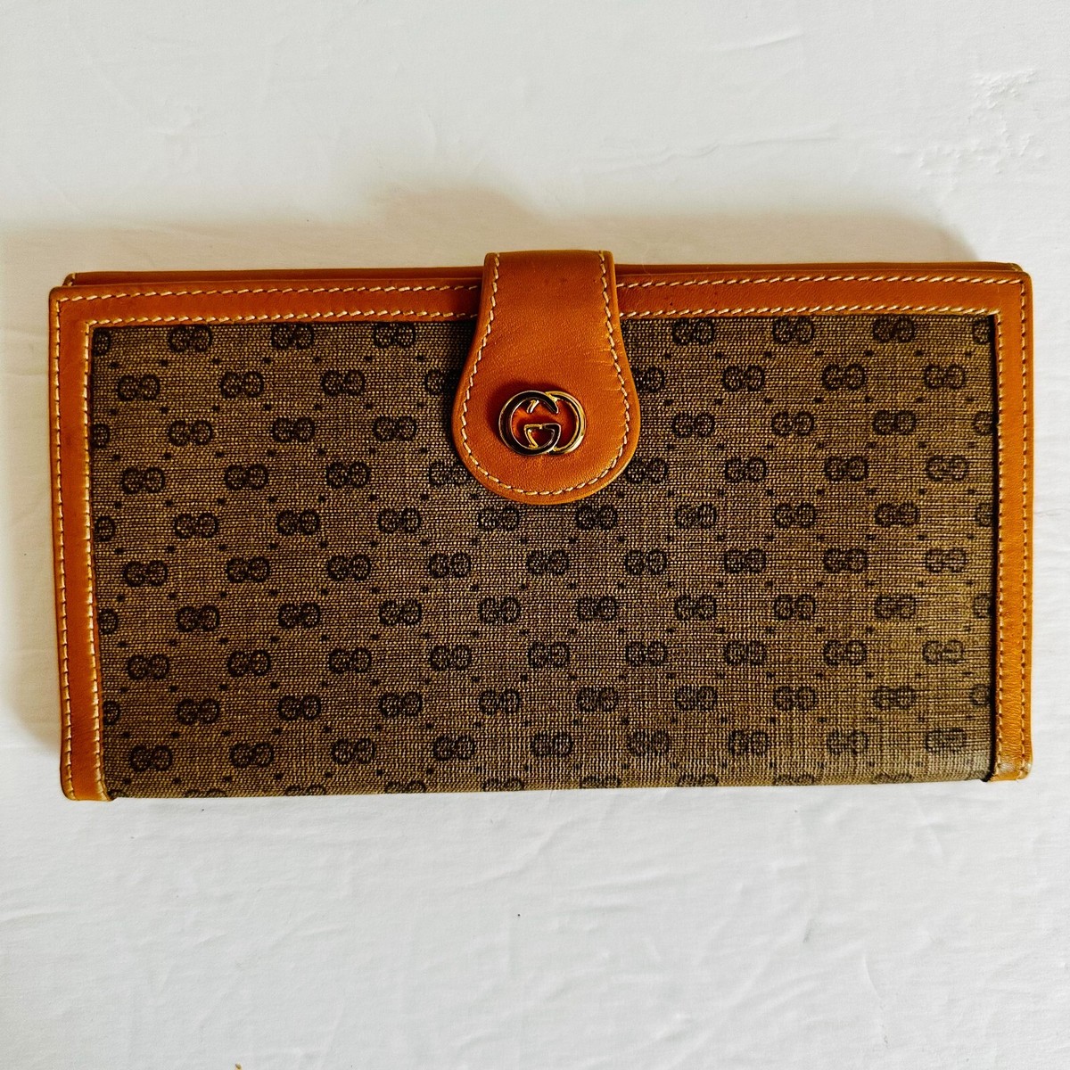 AUTH GUCCI MICRO GG LEATHER AND CANVAS LONG WALLET MADE IN ITALY