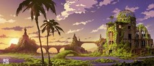 Landscape anime fantasy art palm trees sky sun Custom Gaming Mat Desk