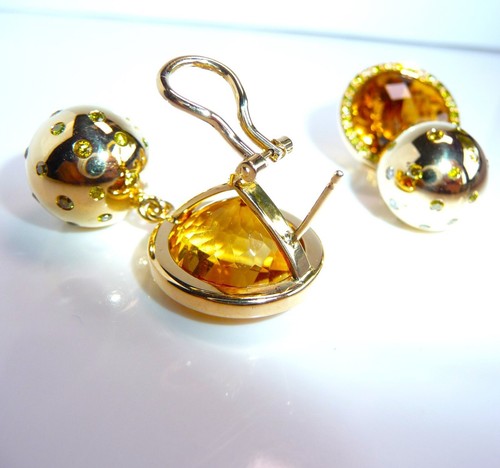 Ohrringe Niessing 750 Gold 1.60ct. Diamanten große Citrine 36,5 mm 25,4gr - Picture 4 of 14
