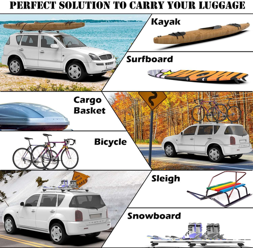53'' Roof Rack Cross Bars Adjustable Aluminum Cargo Bars Fits Most Existing Rais - Picture 6 of 7