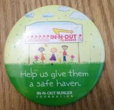 Rare Vintage In N Out Burger Button Associate Pin 3" Foundation Safe Haven