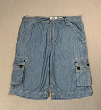 Akademiks Blue Jeans Vtg Y2K Hip Hop Baggy Cargo Skate Shorts Jorts W38
