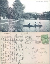 Alexandra Park Hastings with people in rowboats Sussex England British