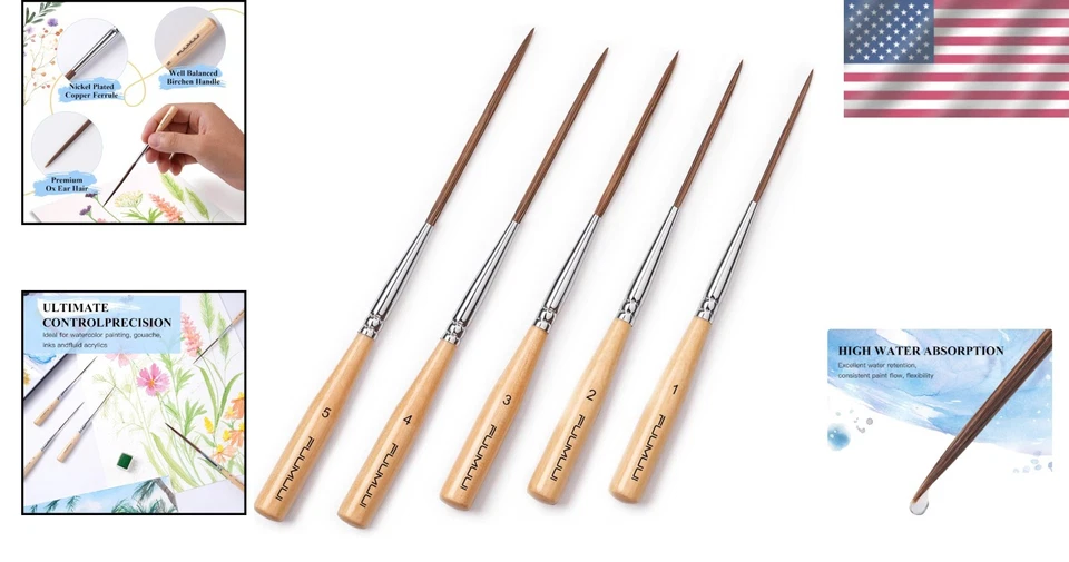 Pincel delineador largo ultrafino - perfecto para trabajos detallados de acuarela y acrílico Foto 2 de 4