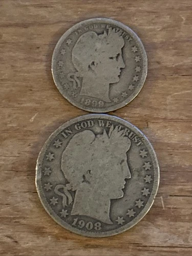 1908-D Barber Half Dollar & 1899 Barber Quarter - 90% Silver