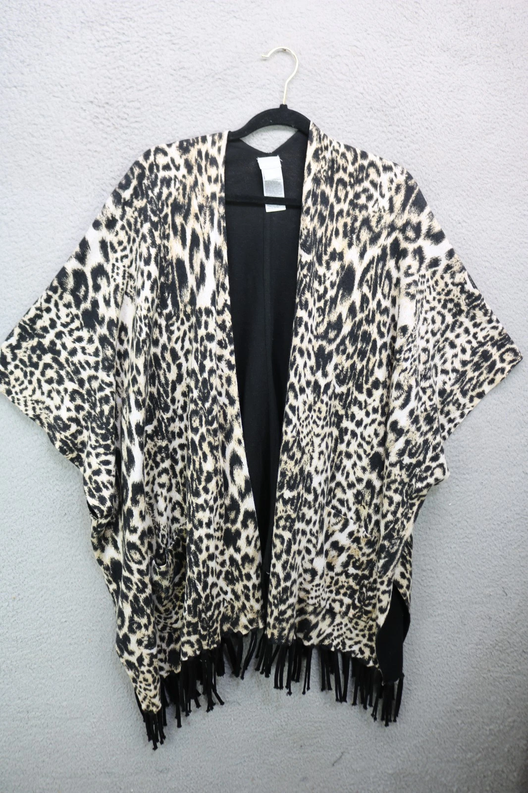 Chico's Animal Print Fringed Poncho-Size 4XL-Pockets-Mob Wife-Oversized