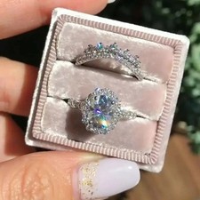 Moissanite Oval Cut 3 Carat Bridal Set Engage...