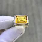 Solid 925 Sterling Silver Citrine Men’s Rectangle Bar Statement Wedding Ring