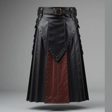 Handmade Two-Tone Leather Kilt   Utility Fashion, Custom Size